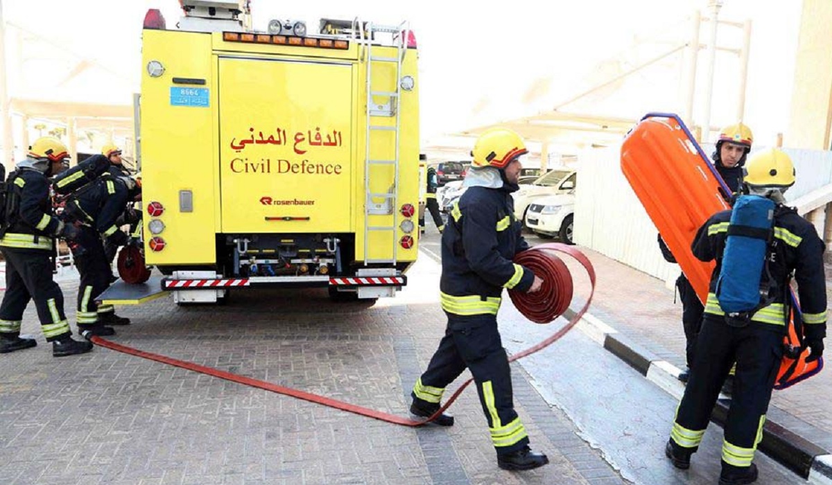 Qatar's Civil Defense controls fire at a hotel in West Bay
